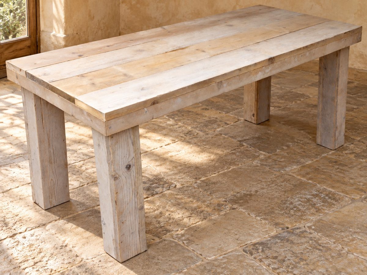 Steigerhouten eettafel met houten blokpoten