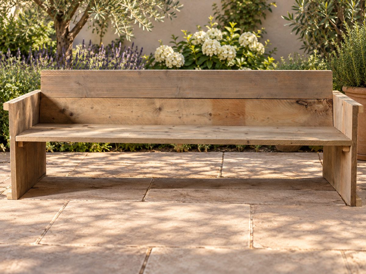 Steigerhouten tuinbank met rugleuning en armleuningen