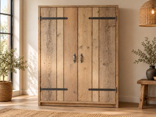 Steigerhouten tweedeurskast in een warm interieur
